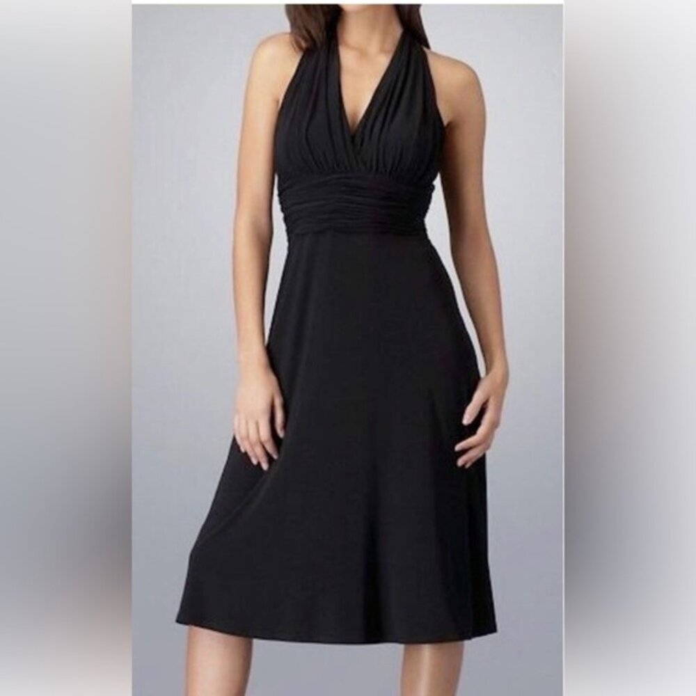 Jones Wear DRESS 16 Black Halter Cocktail Formal Spandex slimming empire Marilyn